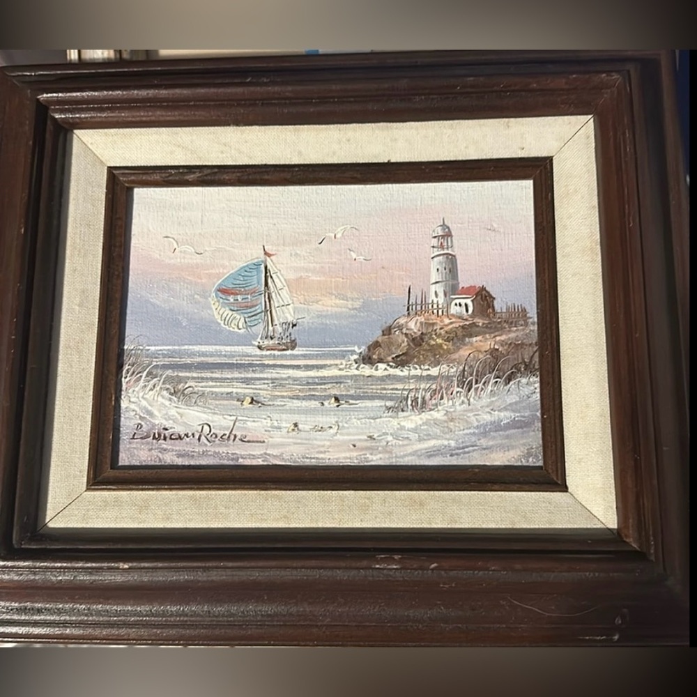 Vintage Hand Painted Signed Brian Roche Original Seascape Plein Air Oil Painting